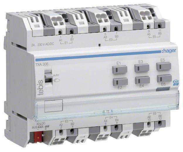 Ein elektronisches Steuergerät mit mehreren Schaltern und Anschlüssen, designed für DIN-Schienen-Montage im elektrischen Schaltschrank.