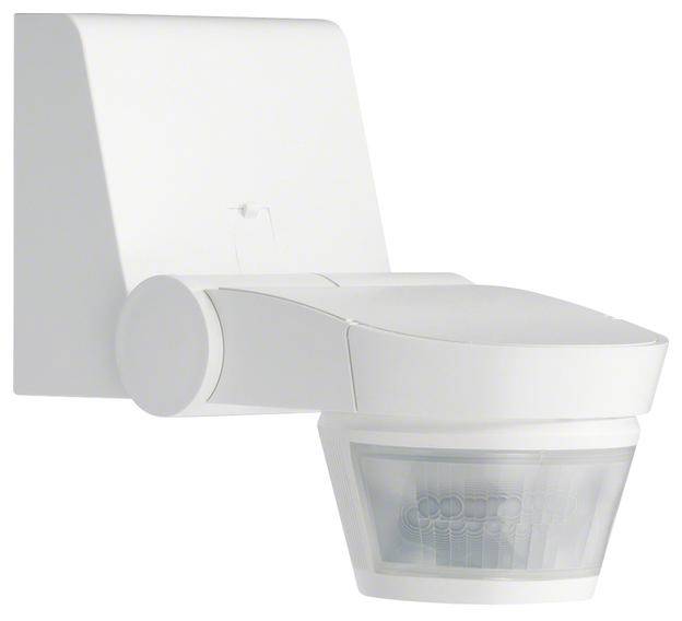 Bewegungsmelder in weiß, rechteckige Form, seitlich montiert, zur Erkennung von Bewegungen und Aktivierung externer Geräte.