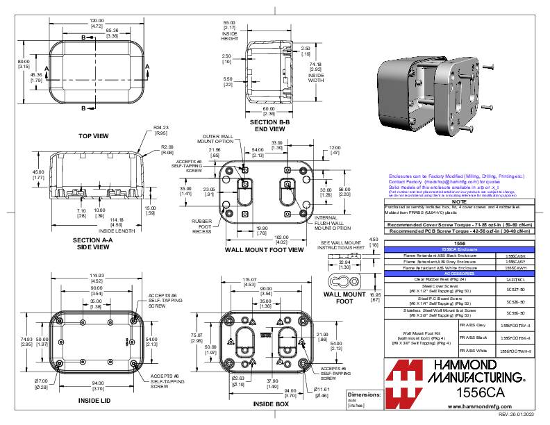 Hammond Electronics 1556CABK Universal-Gehäuse 120 x 80 x 60 ABS Kunststoff flammhemmend Schwarz 1St.