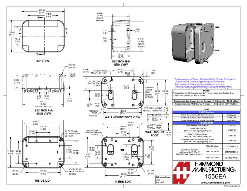 Hammond Electronics 1556EAGY Universal-Gehäuse 160 x 120 x 70 ABS Kunststoff flammhemmend Grau 1St.