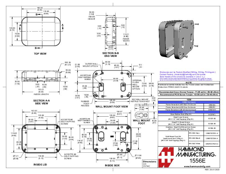 Hammond Electronics 1556EWH Universal-Gehäuse 160 x 120 x 45 ABS Kunststoff flammhemmend Weiß 1St.