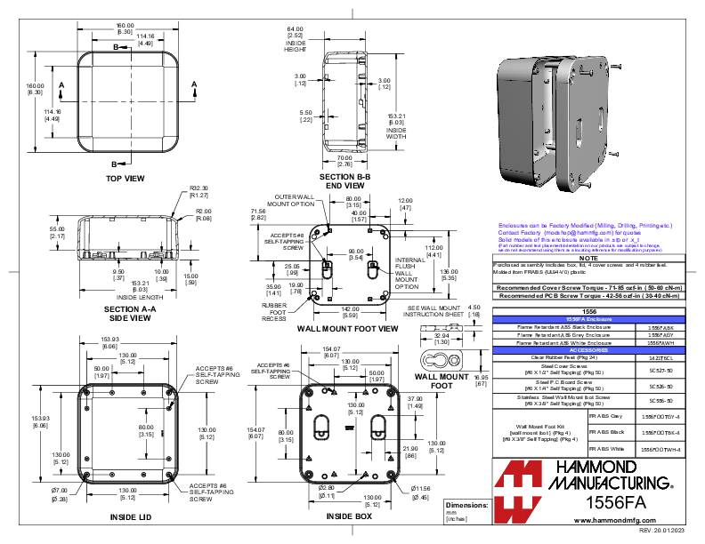Hammond Electronics 1556FAGY Universal-Gehäuse 160 x 160 x 70 ABS Kunststoff flammhemmend Grau 1St.