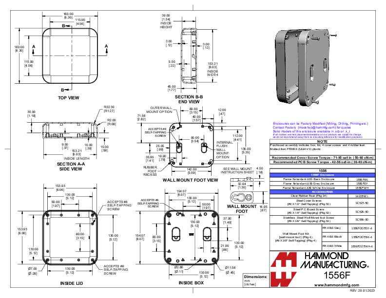 Hammond Electronics 1556FBK Universal-Gehäuse 160 x 160 x 45 ABS Kunststoff flammhemmend Schwarz 1St.