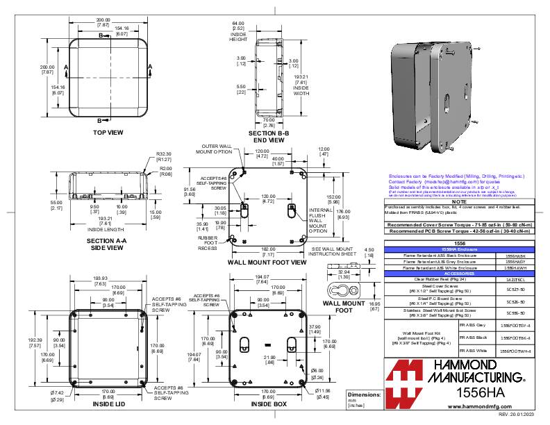 Hammond Electronics 1556HABK Universal-Gehäuse 200 x 200 x 70 ABS Kunststoff flammhemmend Schwarz 1St.