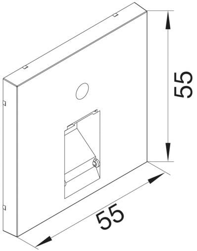 Technische Zeichnung eines quadratischen Objekts mit den Abmessungen 55 x 55.