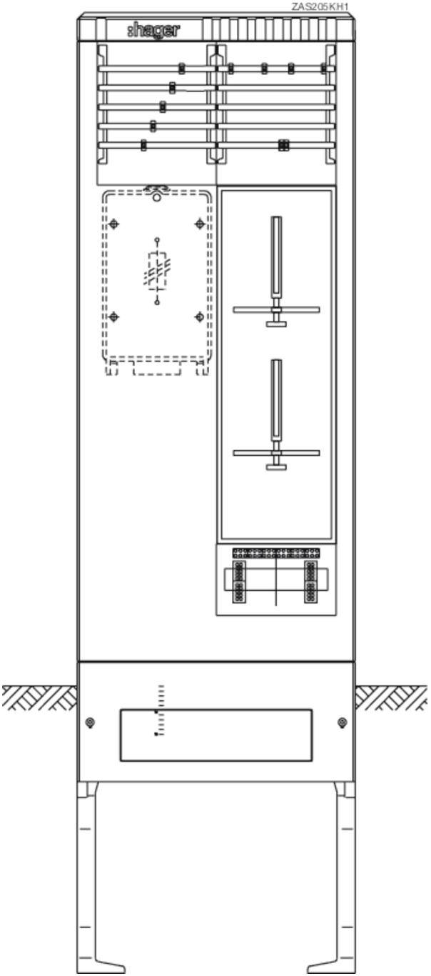 Zeichnung eines elektrischen Schaltschrankbaus mit Schaltern, Sicherungen und Anschlüssen. Oben links: 'Steuerung', unten: 'Schaltplan'.