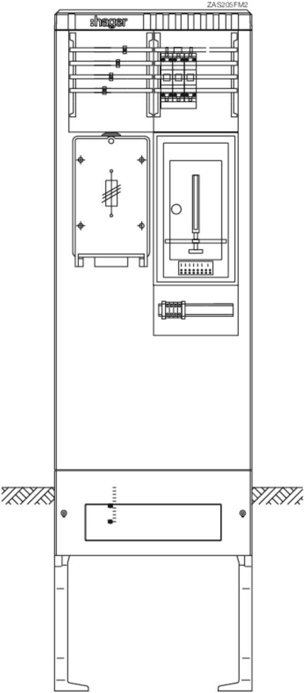 Technische Zeichnung eines Schaltschranks mit verschiedenen Komponenten und Schaltplänen, zur Installation und Wartung von Elektroniksystemen.