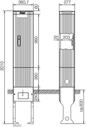 Hager ZAL202 Verteilersäule Grau (RAL 7035)