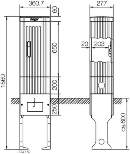 Hager ZAL152 Verteilersäule Grau (RAL 7035)