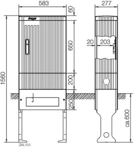 Hager ZAL155 Verteilersäule Grau (RAL 7035)