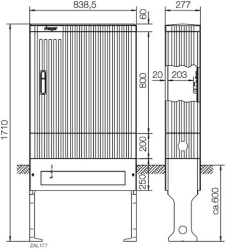 Hager ZAL177 Verteilersäule Grau (RAL 7035)