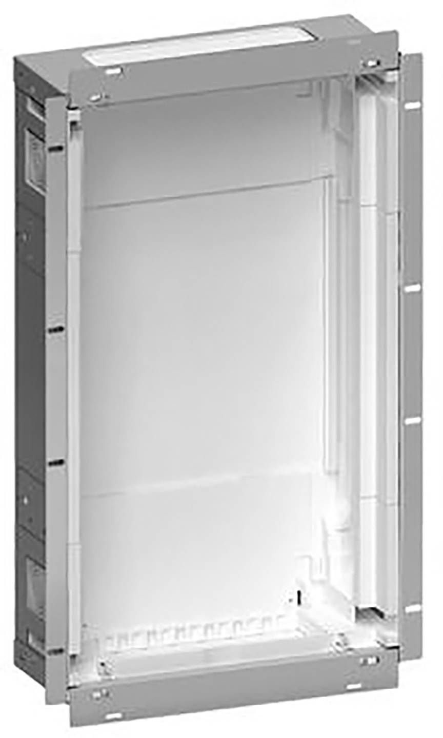 Gehäuse für elektronische Geräte, rechteckig, weißes Inneres mit grauem Rahmen, geeignet für Wandmontage.