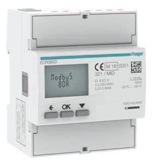 Ein elektronisches Messgerät mit LCD-Anzeige zeigt 'Modbus 80A'. Es hat drei Knöpfe und eine graue Vorderseite.