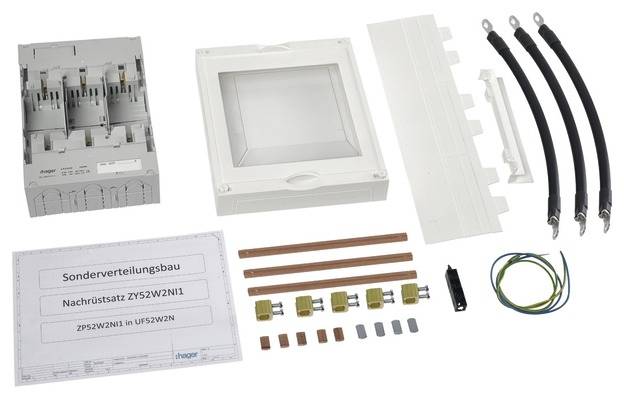 Elektrisches Nachrüstset bestehend aus Schaltgerät, Verteilereinheit, Kabeln und Verbindungen zur Integration in bestehende Systeme.