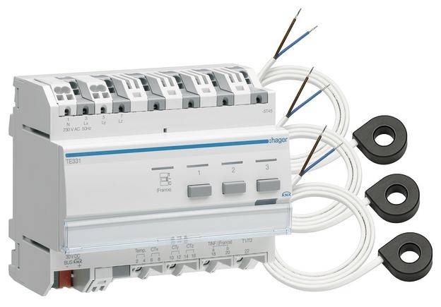 Ein vierpoliger Leistungsschalter mit Kabelverbindungen und Stromsensoren. Geeignet für elektrische Schutz- und Verteilungsanwendungen.
