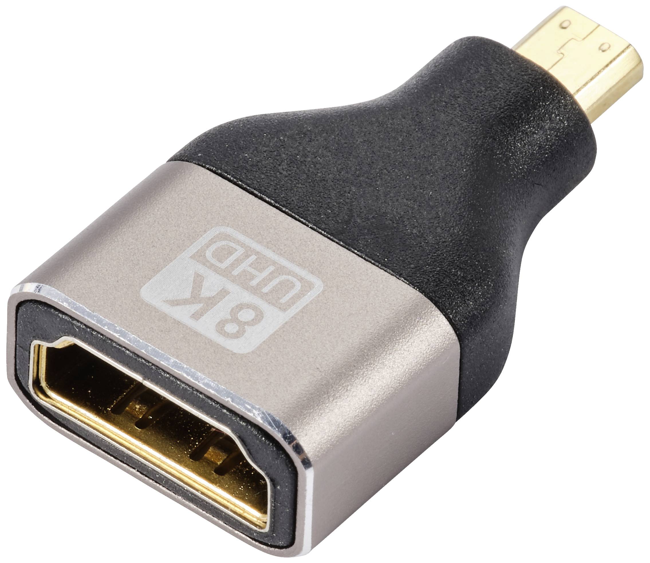SpeaKa Professional SP-11302016 HDMI Adapter [1x HDMI-Stecker D Micro - 1x HDMI-Buchse] Schwarz, Silber UHD 8K @ 60 Hz, UHD 4K