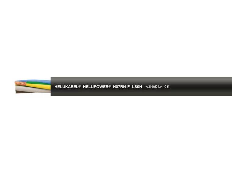 Schwarzes Helukabel HELUPOWER H07RN-F LSOH-Kabel mit farbigen Innenleitern, geeignet für Industrieanwendungen.