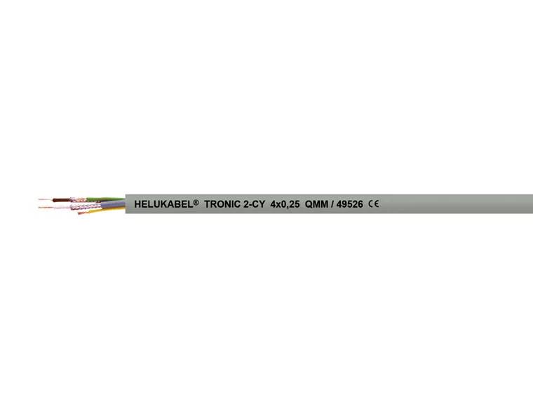 'HELUKABEL TRONIC 2-CY 4x0,25 QMM' Kabel; graue Ummantelung, vier farbige Innenleiter sichtbar. Geeignet für Elektronik-Anwendungen.