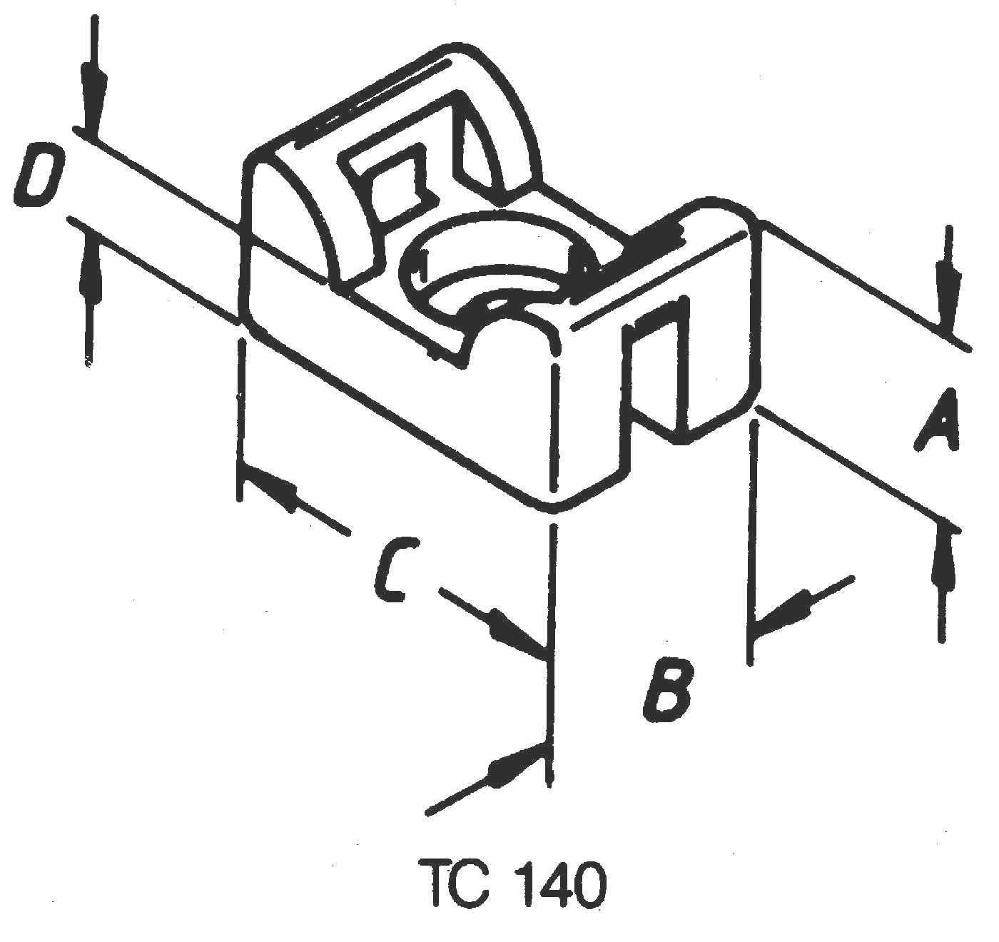 Technische Zeichnung eines Bauteils mit den markierten Dimensionen A, B, C, D. Bauteil ist mit 'TC 140' beschriftet.