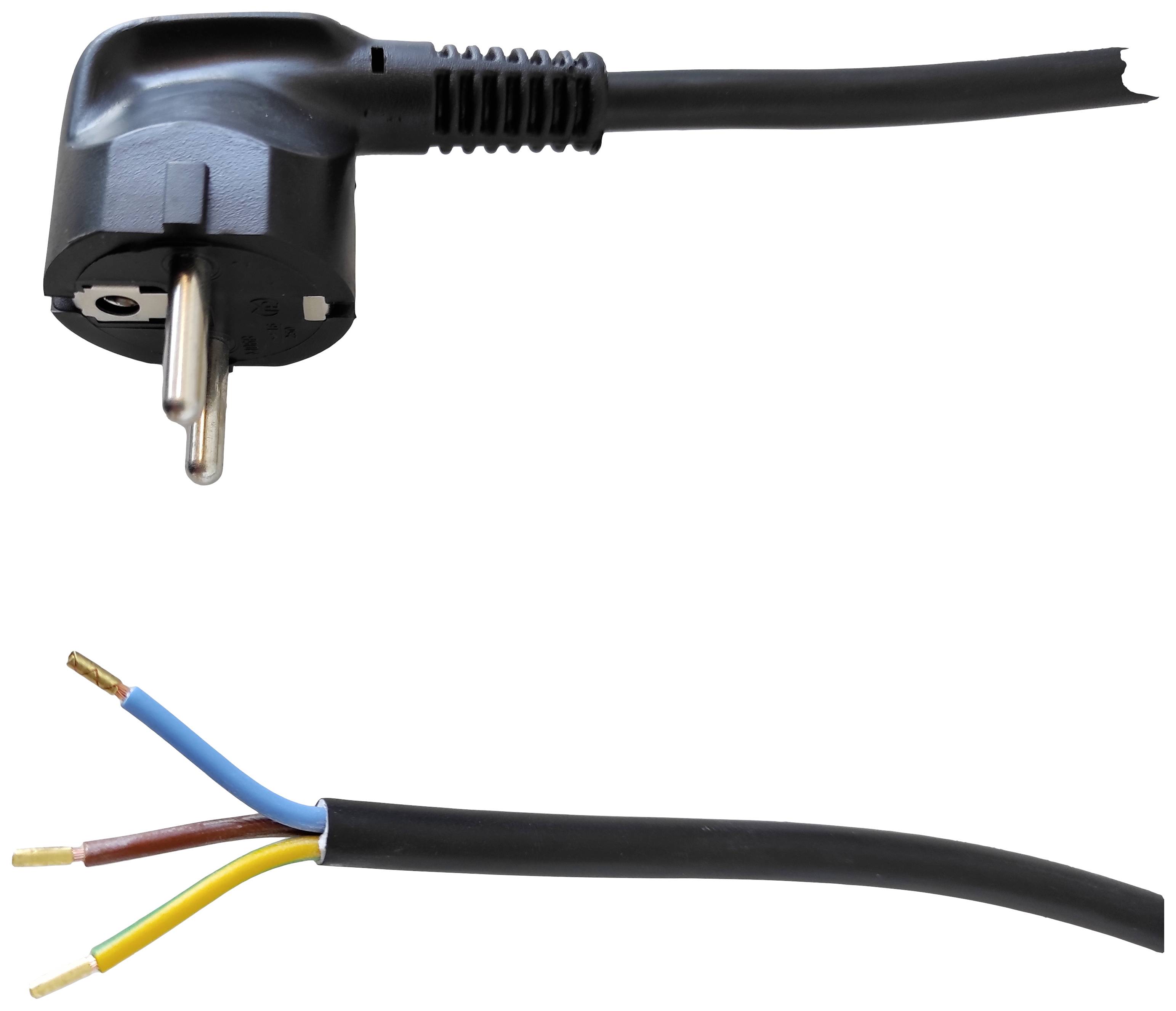 Abgebildet ist ein abgeschnittener Netzkabelstecker und die freigelegten Drähte eines Kabels.