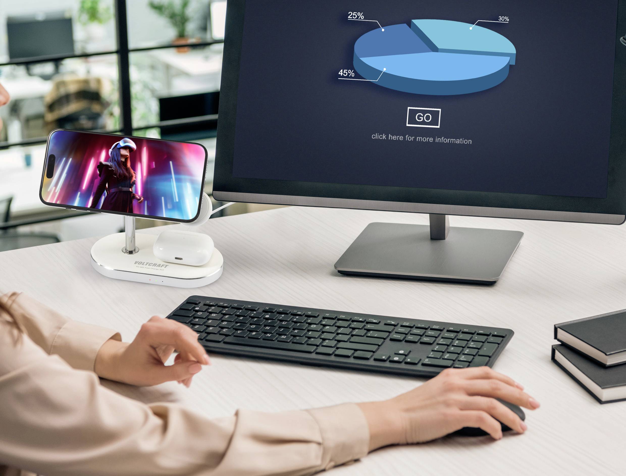 VOLTCRAFT Induktions-Ladeadapter 1.12A VC-MS-Fast Charge 3in1 VC-14134090 Ausgänge Induktionslade-Standard Weiß-Silber