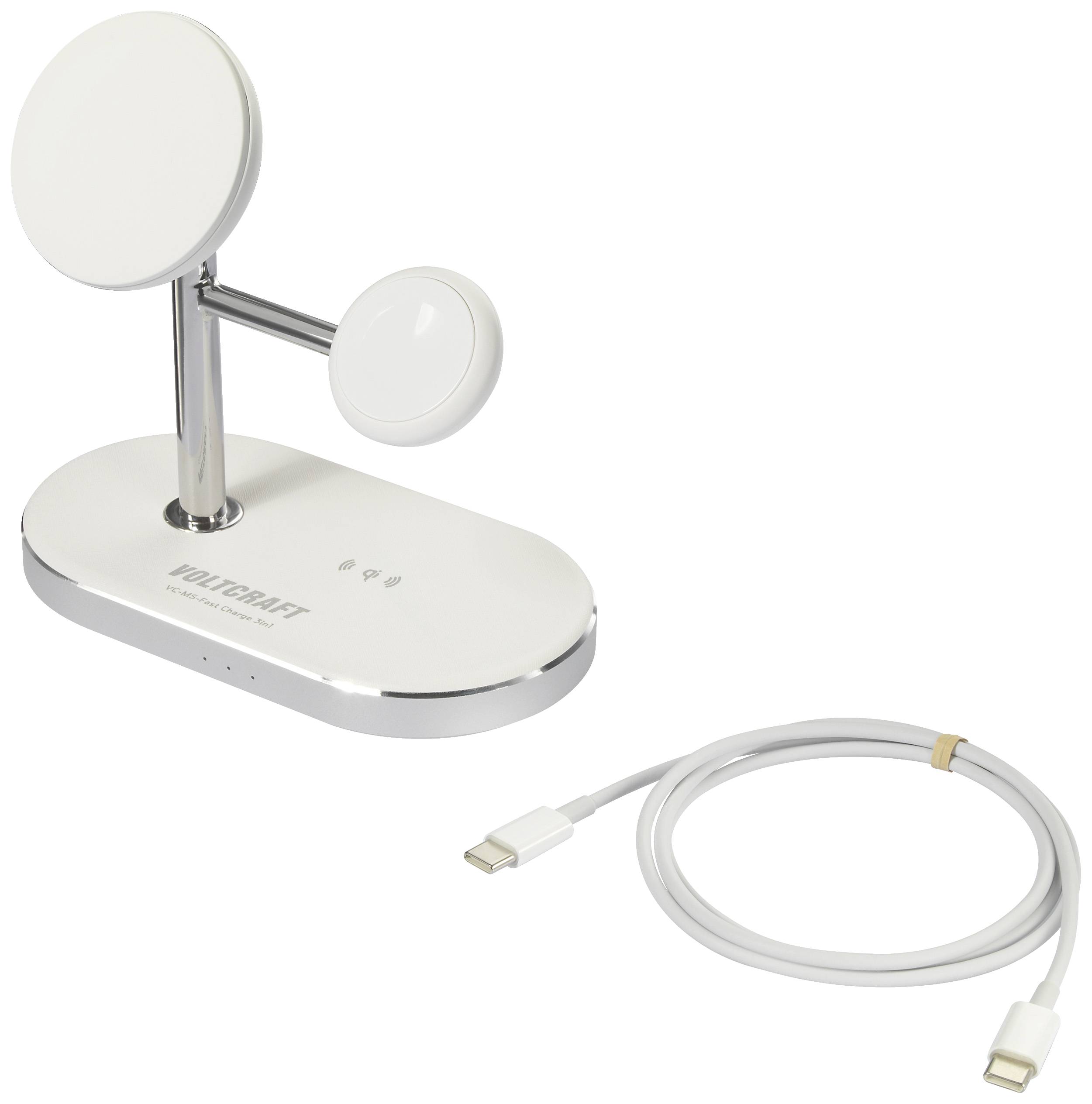 VOLTCRAFT Induktions-Ladeadapter 1.12A VC-MS-Fast Charge 3in1 VC-14134090 Ausgänge Induktionslade-Standard Weiß-Silber