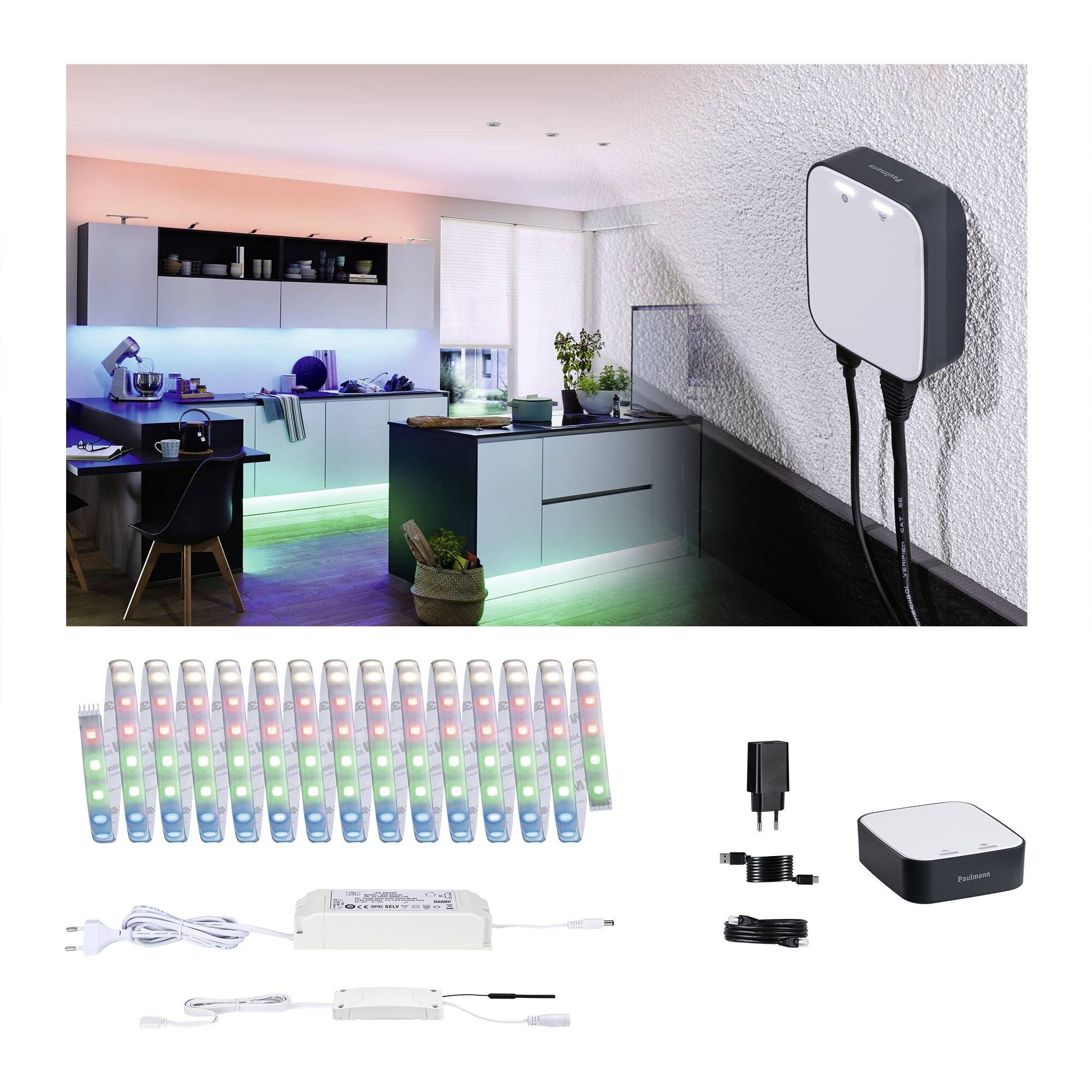 Paulmann 5179smik Gateway + MaxLED500 RGBW Home Paket Smart Home System 40W RGBW Silber