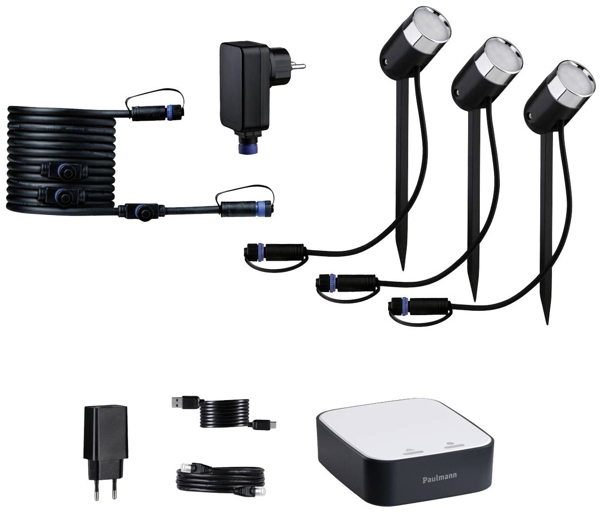 Paulmann 5183smik Gateway + P&S Pike Set Home Paket Smart Home System 13.5W RGBW Schwarz, Silber