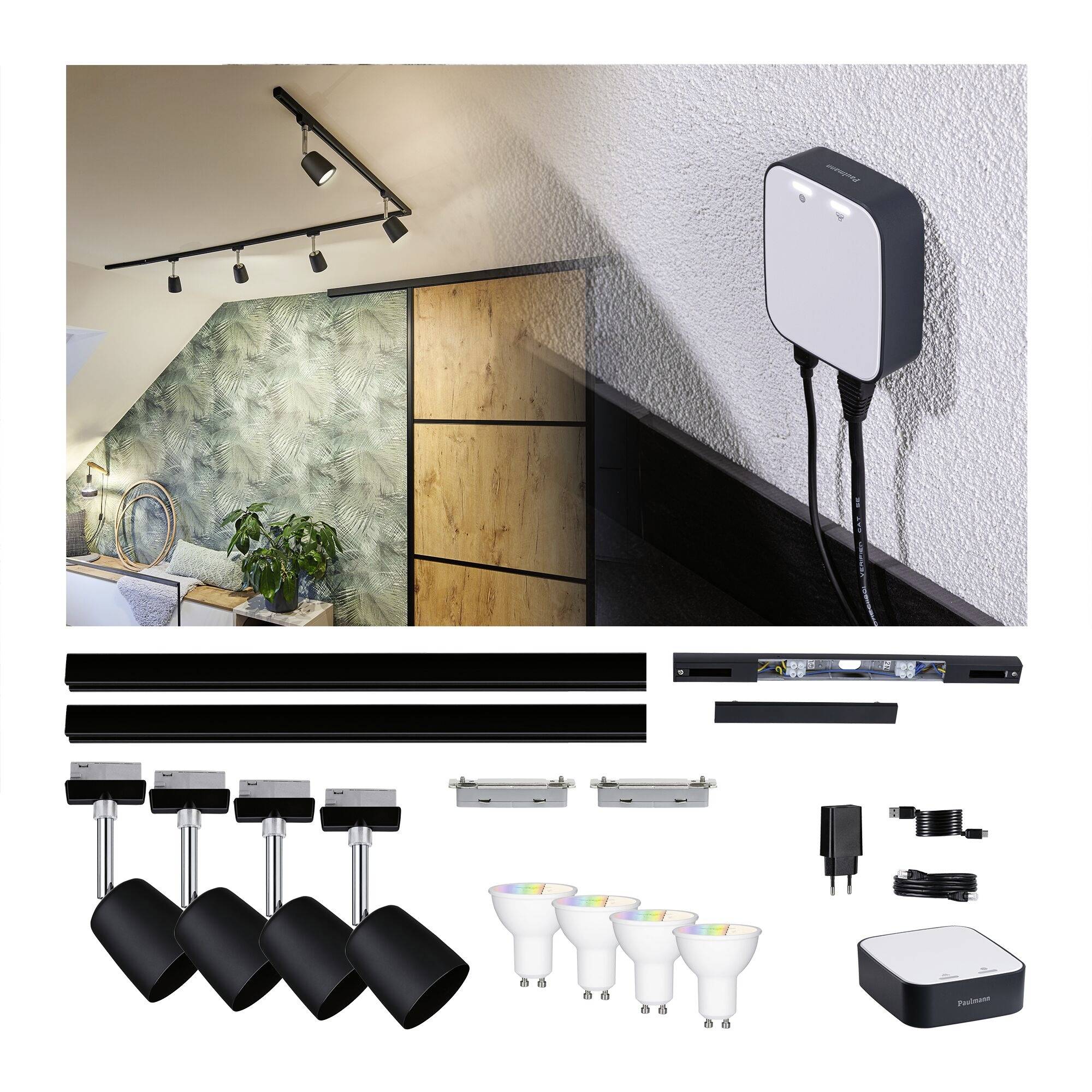 Paulmann 5184smik Gateway + URail Home Paket Smart Home System GU10 EEK: G (A - G) 24W RGBW Schwarz