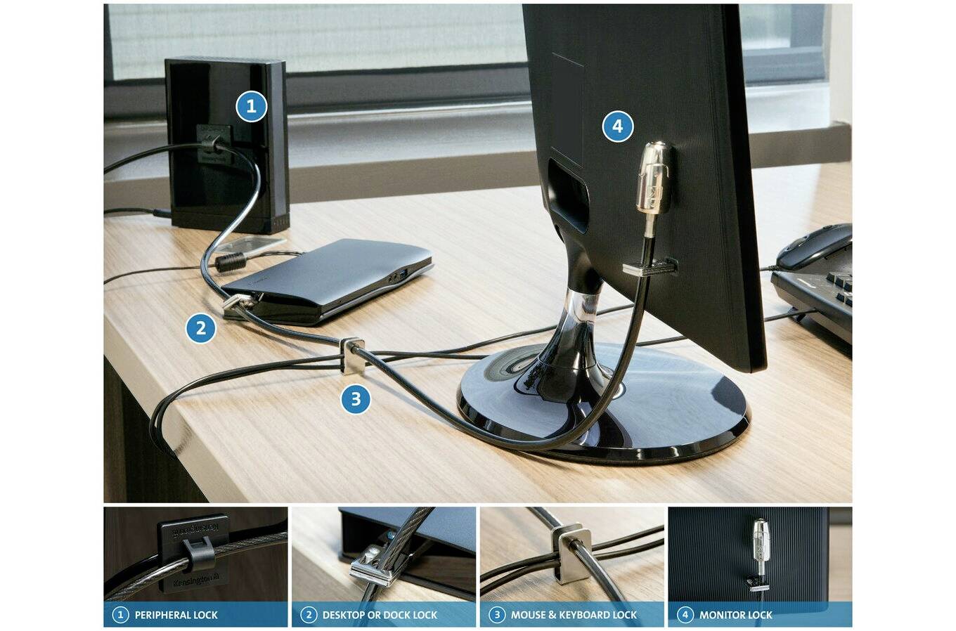 Kensington Desktop Schloss Schlüsselschloss 2400 mm Desktop & Peripherals Locking Kit 2.0