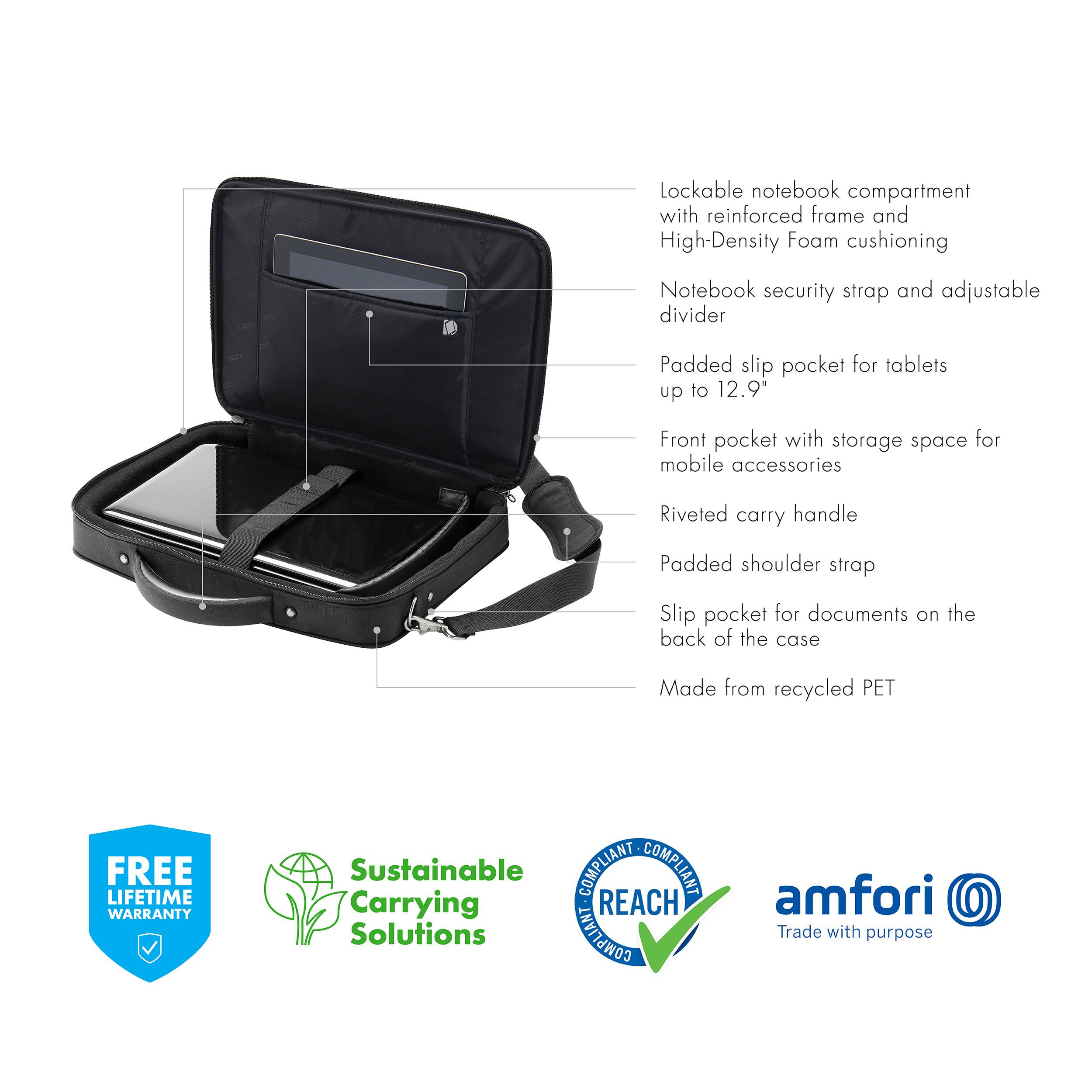 Dicota Notebook Tasche Eco MultiCompact Passend für maximal: 39,6 cm (15,6") Schwarz