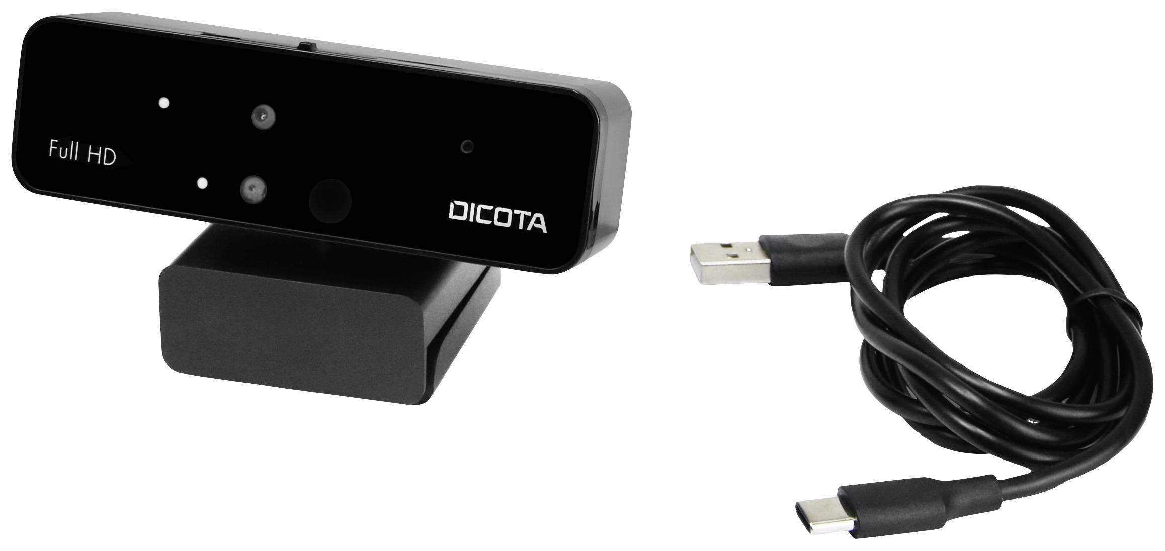 Dicota Webcam PRO Face Recognition Full HD-Webcam Klemm-Halterung, Integrierte Abdeckblende