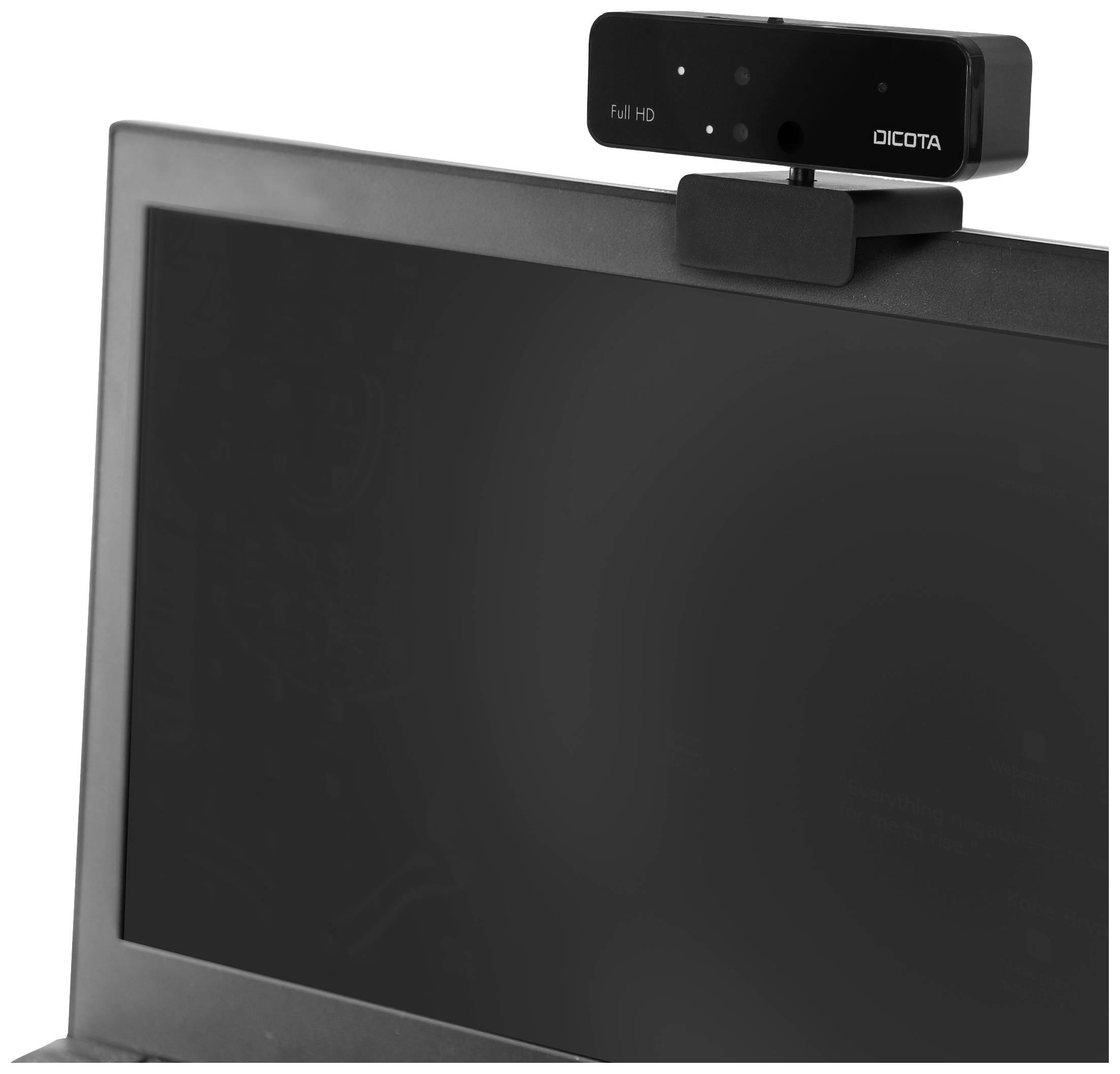Dicota Webcam PRO Face Recognition Full HD-Webcam Klemm-Halterung, Integrierte Abdeckblende