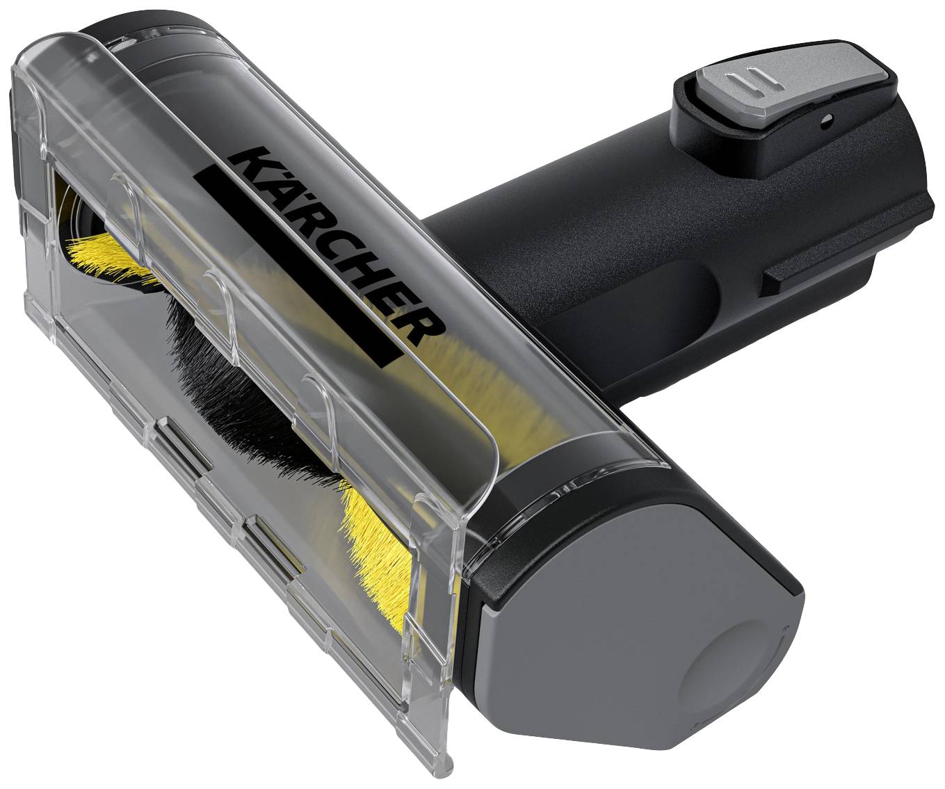 Akku-Handdüse von Kärcher mit rotierenden Bürsten, geeignet für die Reinigung von Polstern und Textiloberflächen.