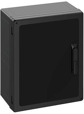 Ein schwarzer, rechteckiger Kasten mit Griff auf der rechten Seite. Der Kasten ist geschlossen und weist keine offensichtlichen Merkmale auf.