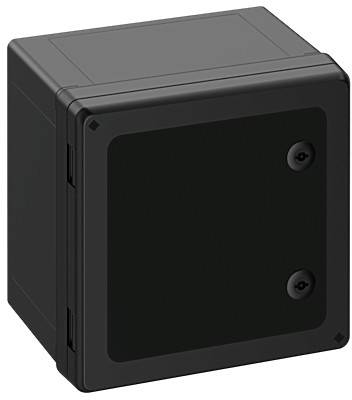 Ein rechteckiges, schwarzes Gehäuse mit zwei sichtbaren Schrauben auf der Vorderseite. Es hat einen soliden, funktionalen Aufbau.