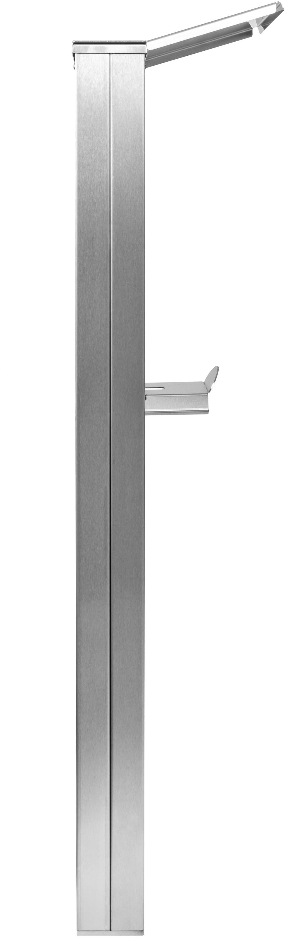 Metallsäule von der Seite mit kleinem horizontalem Vorsprung zur Befestigung oder Ablage.