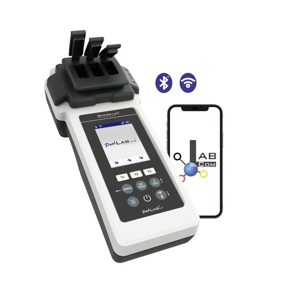 Water ID PoolLAB 2.0 Photometer pH-Wert, Chlor, Alkalinität, Cyanursäure, Aktivsauerstoff, Eisen, Kupfer, Phosphat, Brom Water ID PoolLAB 2.0 Photometer pH-Wert, Chlor, Alkalinität, Cyanursäure, Aktivsauerstoff, Eisen, Kupfer, Phosphat, Brom
