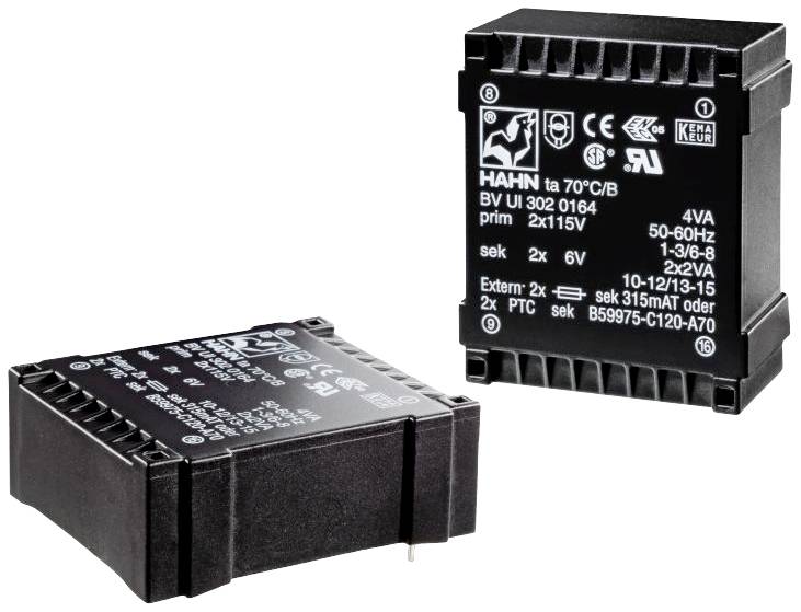 Hahn BV UI 302 0164 Printtransformator 2 x 115V 2 x 6 V/AC 4.0 VA