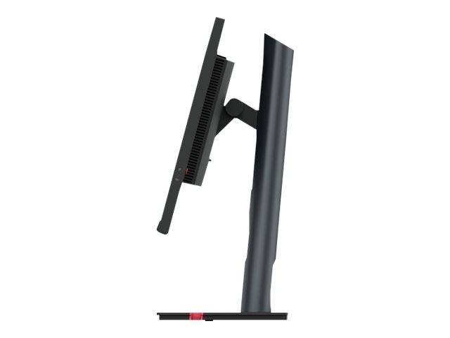 Ein moderner Computermonitor von der Seite, der auf einem verstellbaren Standfuß montiert ist. Der Bildschirm ist leicht nach hinten geneigt.