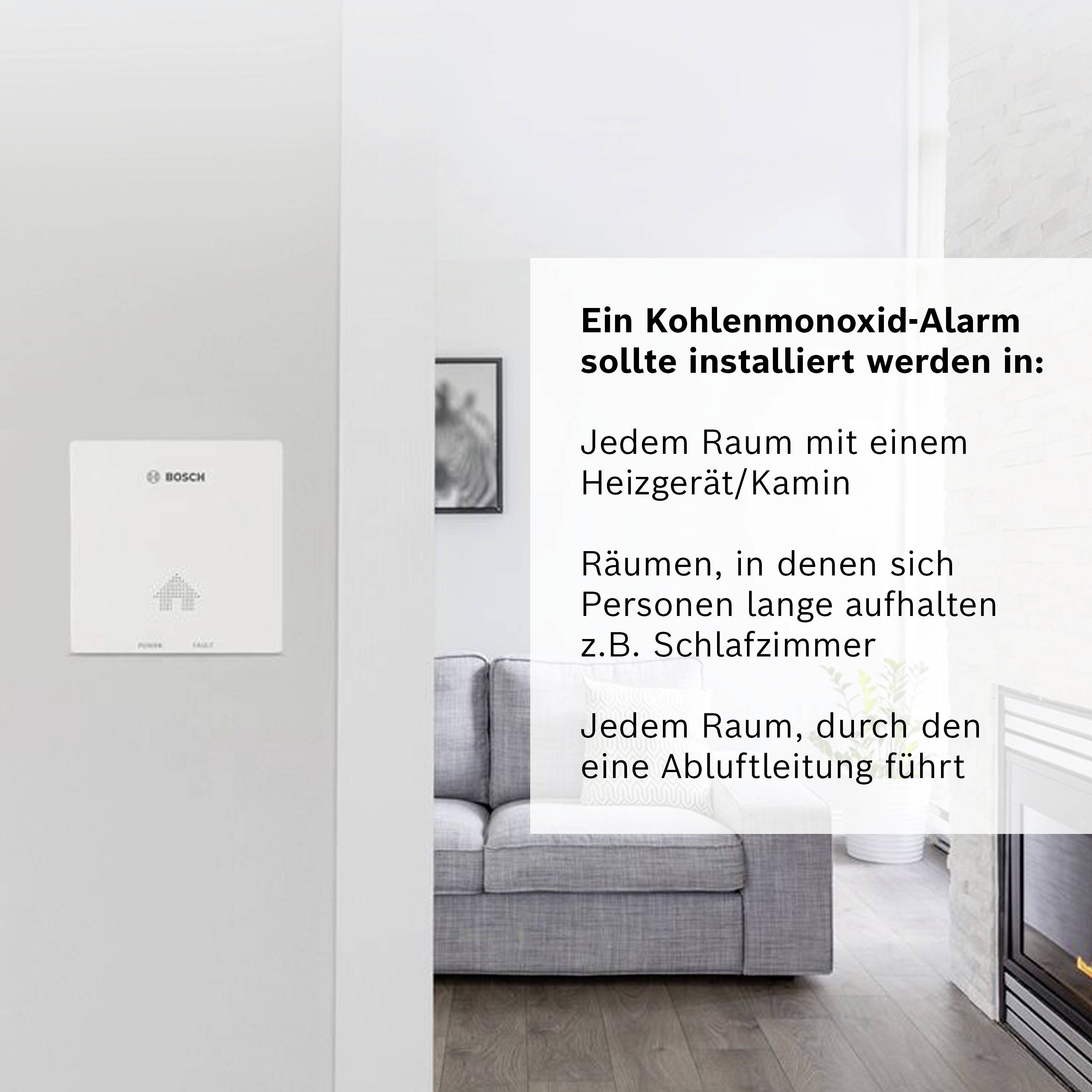Bosch Home Comfort D-CO Kohlenmonoxid-Melder batteriebetrieben detektiert Kohlenmonoxid
