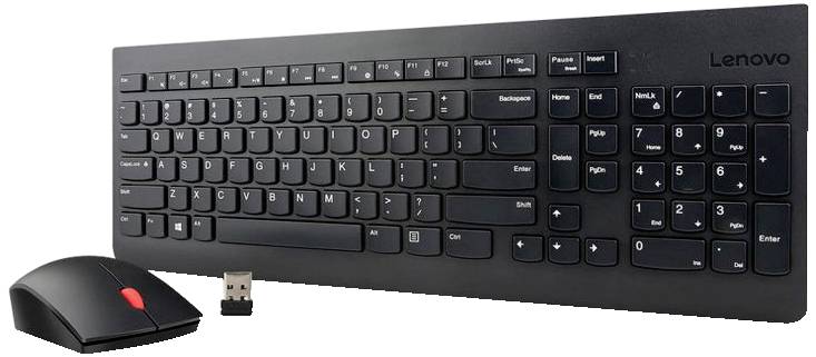 Lenovo Essential Wireless Combo Funk Tastatur, Maus-Set Multimediatasten, Spritzwassergeschützt US-Englisch, QWERTY Schwarz