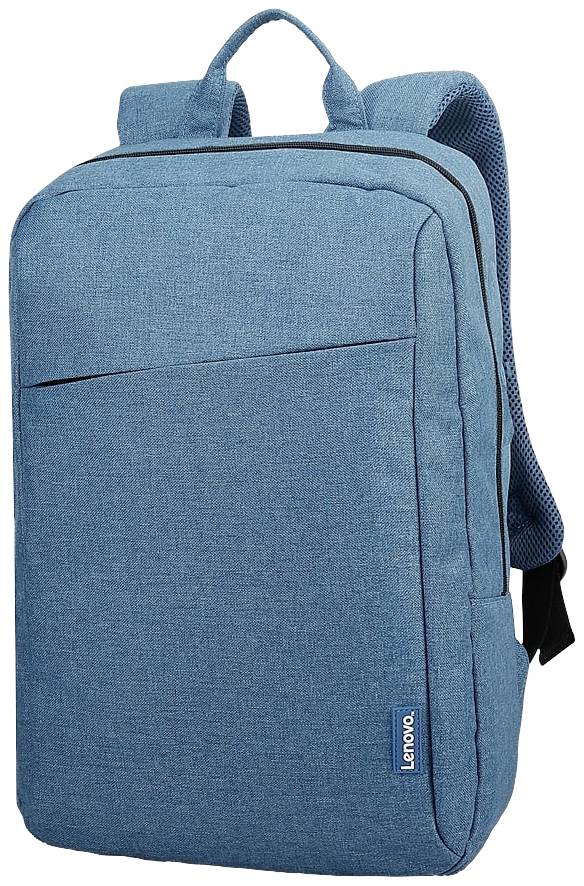 Ein blauer Lenovo-Rucksack mit schlichtem Design, zwei gepolsterte Schulterriemen und ein Tragegriff oben. Ideal für Alltag und Reisen.