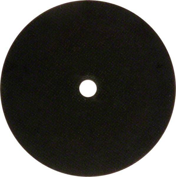 Ein schwarzes, rundes Schleifblatt mit einer zentralen Bohrung in der Mitte.