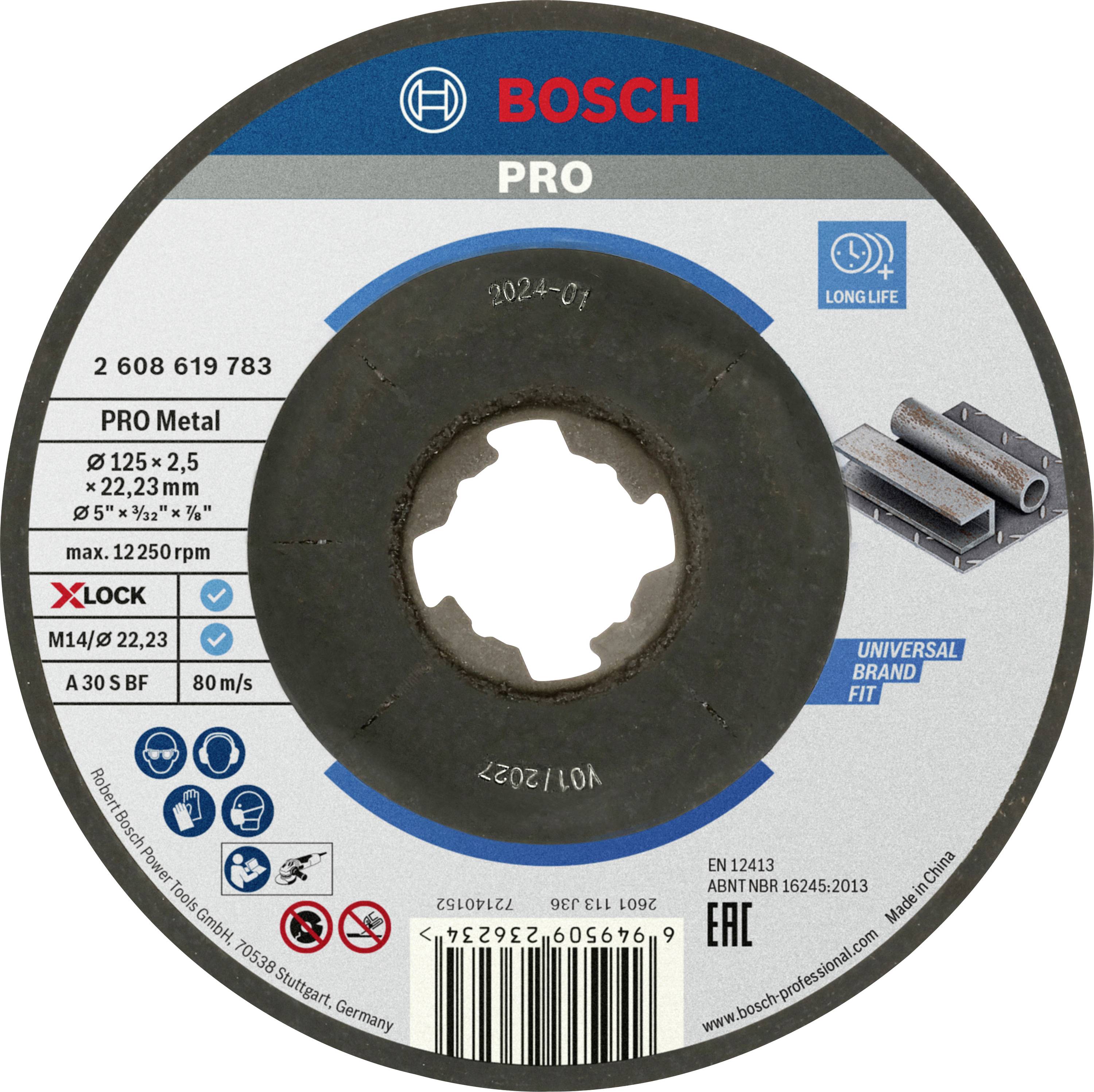 Bosch PRO Trennscheibe für Metall, Durchmesser 125 mm, Bohrung 22,23 mm, Long Life, X-Lock System, Universal Brand Fit.