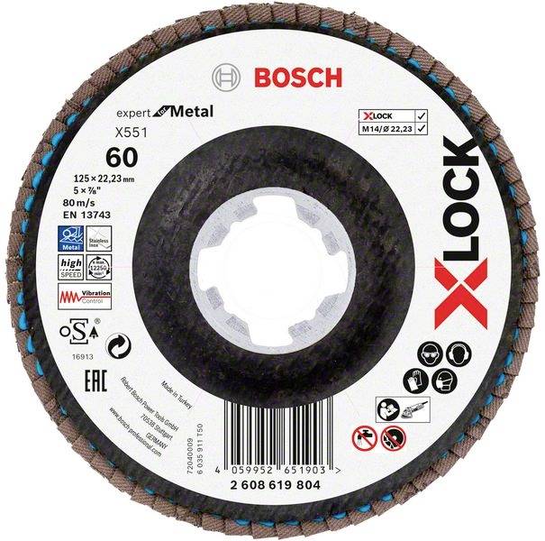 Bosch Accessories 2608619804 X551 Fächerschleifscheibe Durchmesser 125mm Bohrungs-Ø 22.23mm