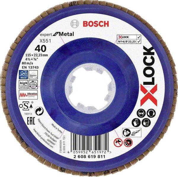 Bosch Accessories 2608619811 X551 Fächerschleifscheibe Durchmesser 115 mm Bohrungs-Ø 22.23 mm Körnung (num) 40 1 St.