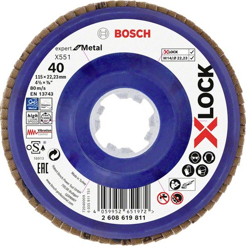 Bosch Accessories 2608619811 X551 Fächerschleifscheibe Durchmesser 115mm Bohrungs-Ø 22.23mm