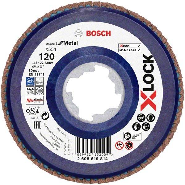 Bosch Accessories 2608619814 X551 Fächerschleifscheibe Durchmesser 115mm Bohrungs-Ø 22.23mm