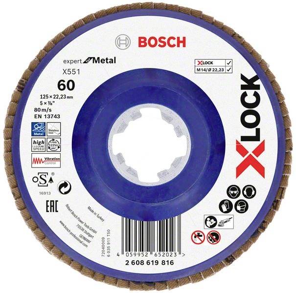 Bosch Accessories 2608619816 X551 Fächerschleifscheibe Durchmesser 125mm Bohrungs-Ø 22.23mm 1St.